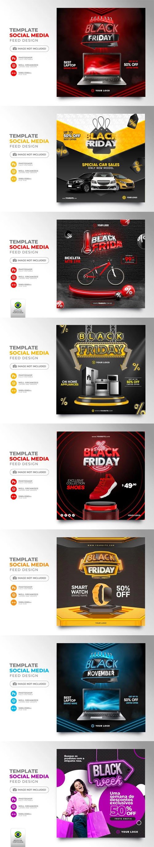 Black Friday Social Media Posts - 3D Render PSD Templates