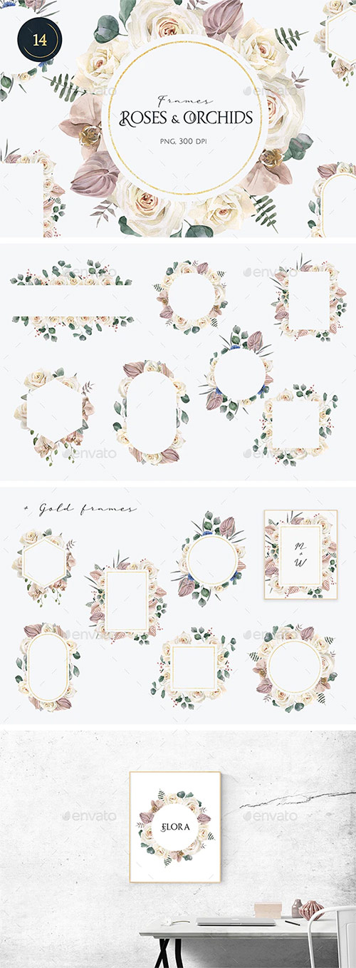 Watercolor Roses and Orchids Frames 30234135