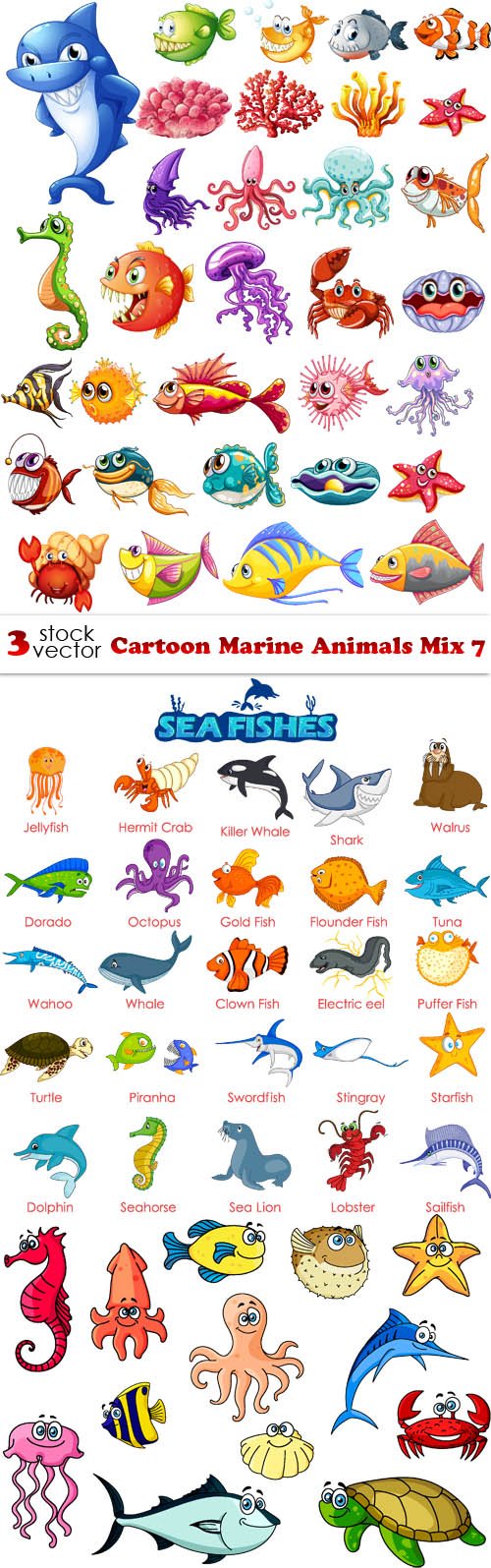 Vectors - Cartoon Marine Animals Mix 7