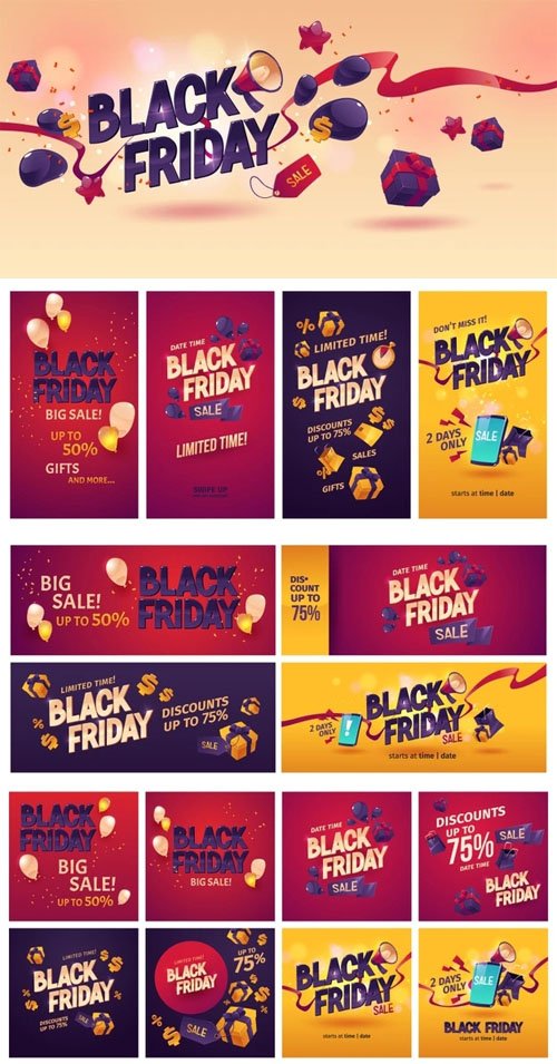 Cartoon Black Friday Vector Collection