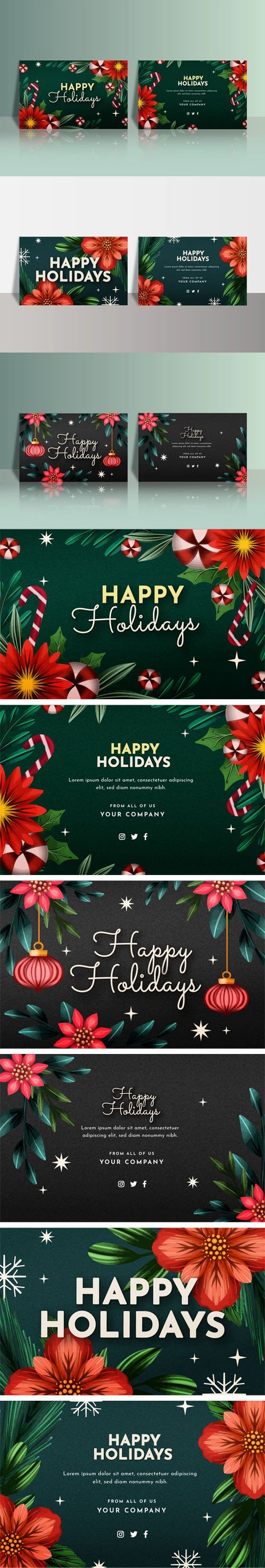 Happy Holidays Business Card Vector Templates