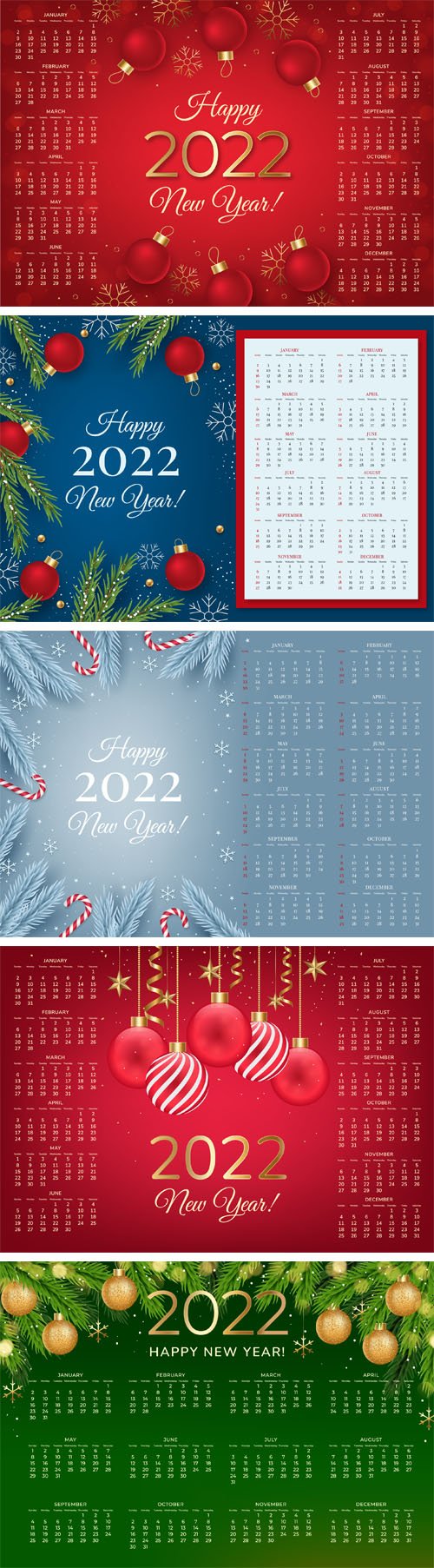 Realistic 2022 Calendars Vector Templates Collection