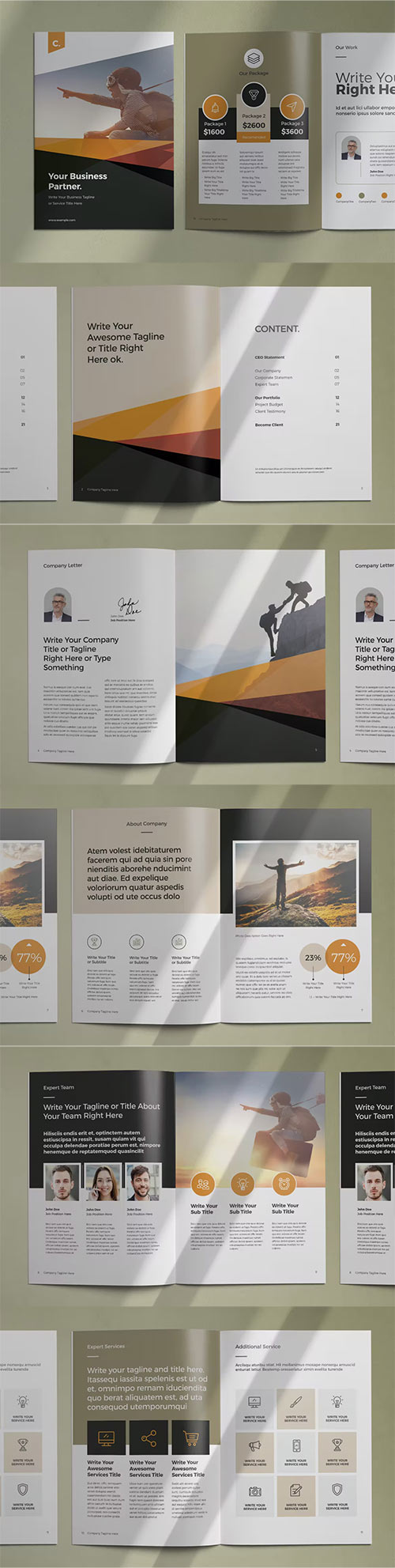 Brochure Layout with Yellow Geometric Elements