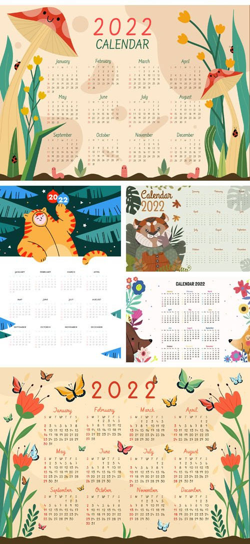 10 Hand Drawn 2022 Calendar Vector Templates Collection