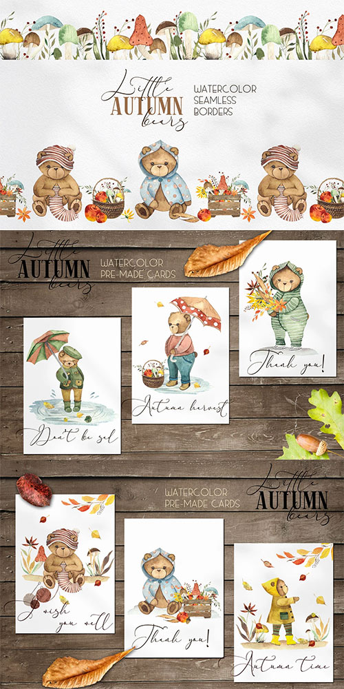 Little Autumn Bears. Watercolor collection 4973992