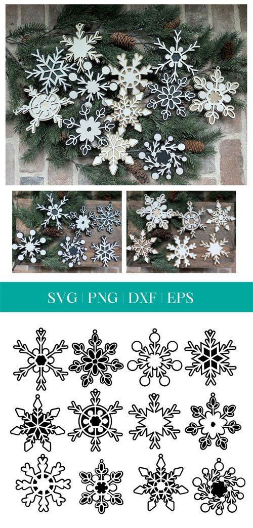 12 Snowflake SVG Cuts - Vector Templates