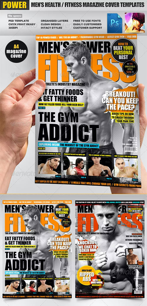 Men Power Fitness Magazine Cover Template 001