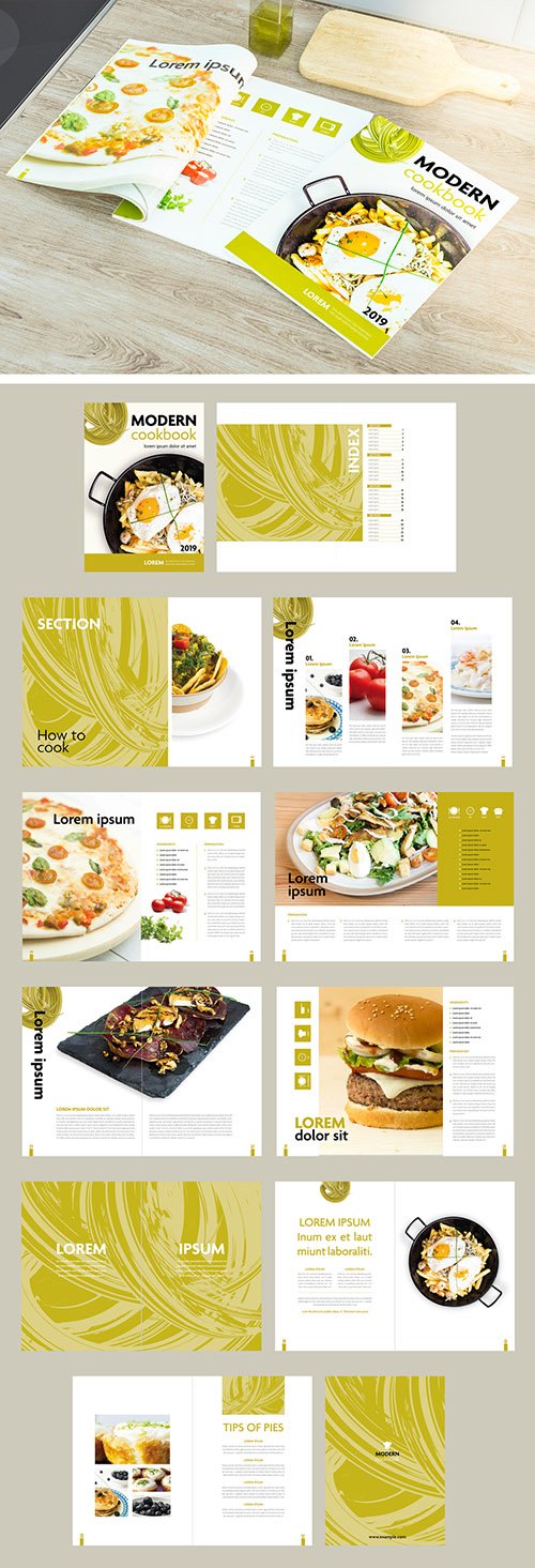 Cookbook Layout with Green Textured Accents