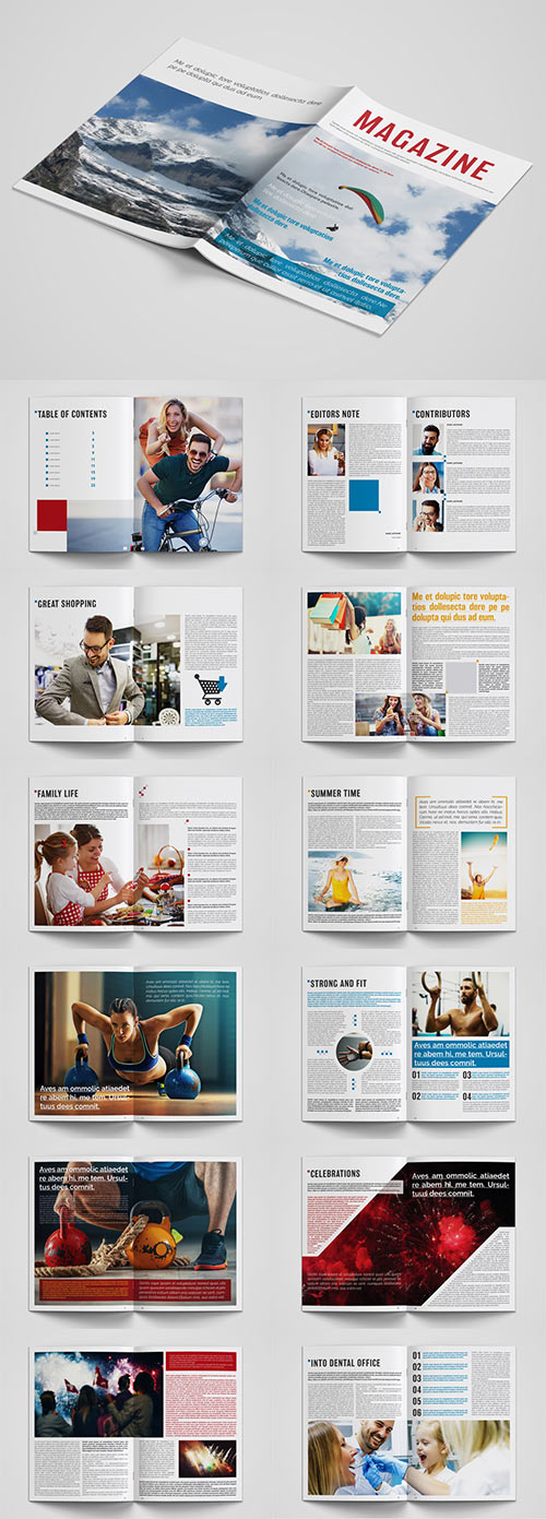Magazine Layout with Blue and Orange Accents