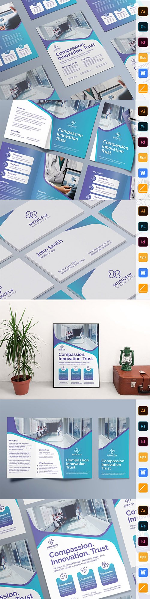 Medical Clinic Poster, Flyer, Business Card, Brochure Trifold