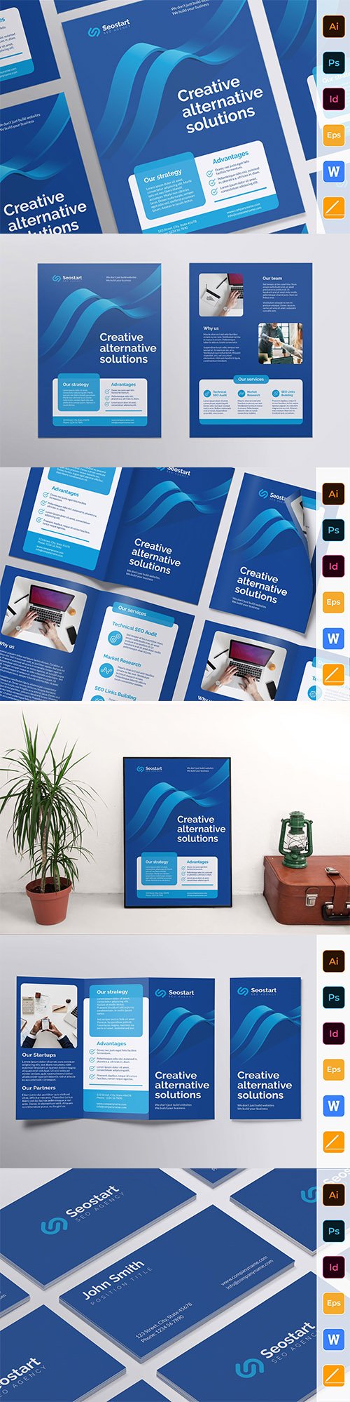 SEO Agency Poster, Flyer, Business Card, Brochure Trifold