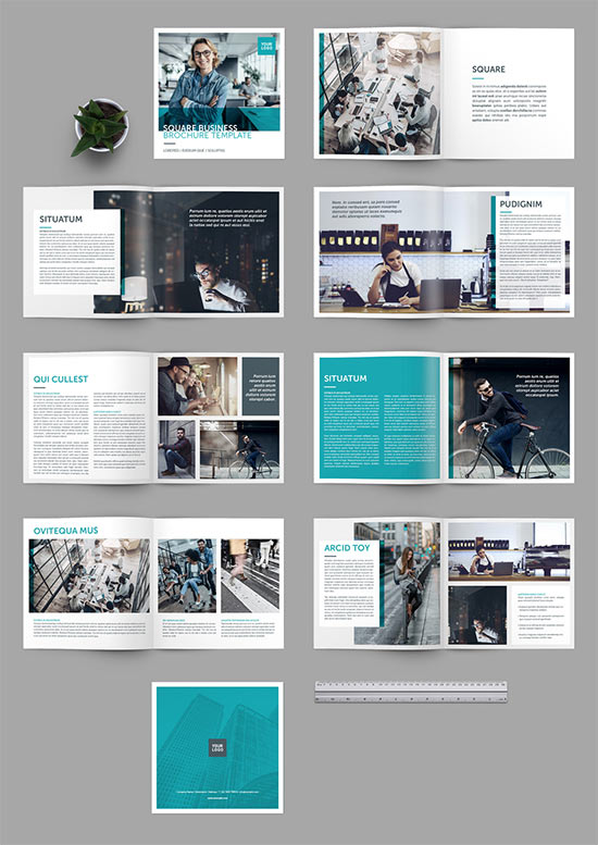 Square Brochure Layout with Teal Accents 233806433