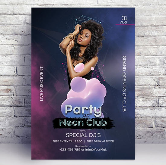 Neon Club Party - Premium flyer psd template