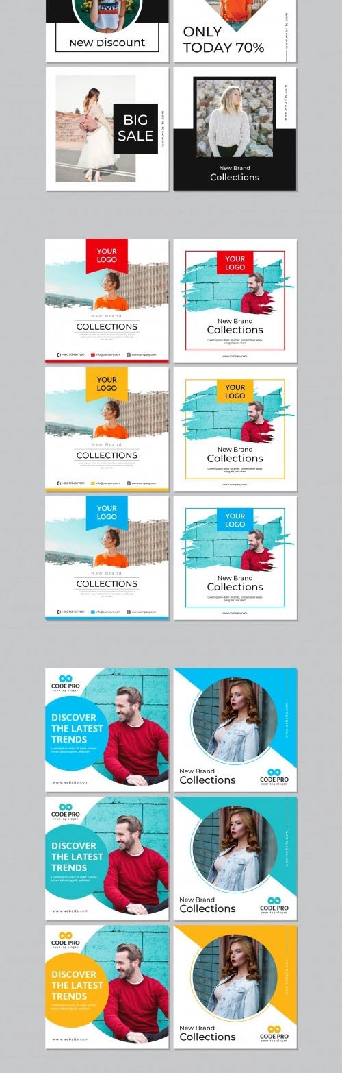Social Media Posts for Digital Marketing Vector Templates Collection