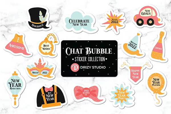 New Year Chat Bubble Sticker Set