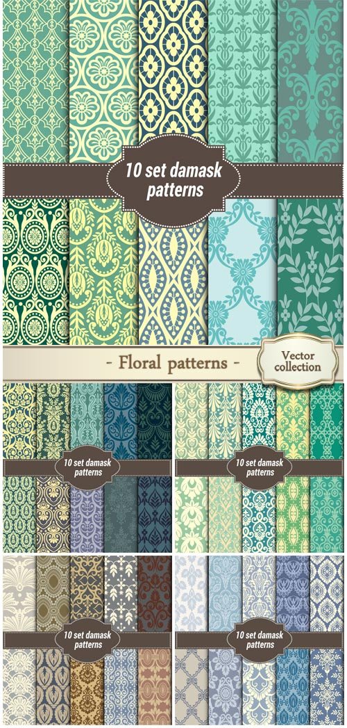 Collection of floral patterns for making damask wallpapers