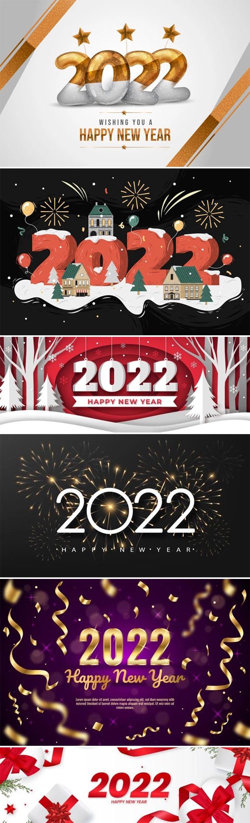 10 Happy New Year 2022 Banners & Backgrounds Vector Templates Vol.2