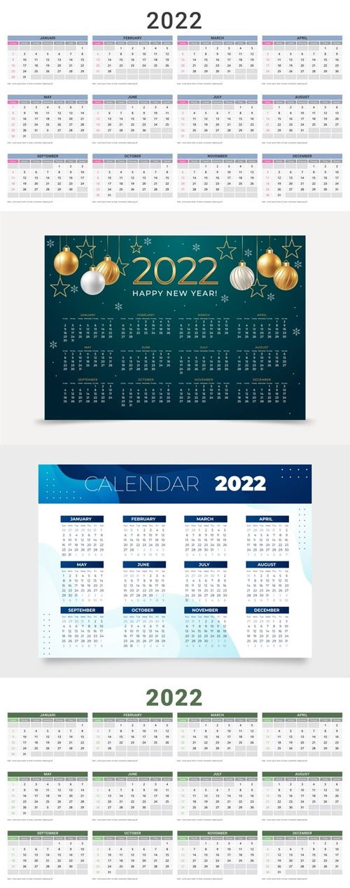 8 Realistic 2022 Calendars Vector Templates
