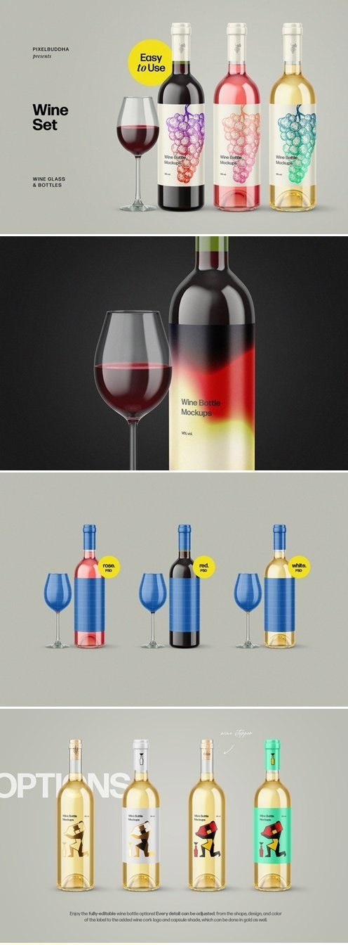 Wine Glass & Bottles Mockup