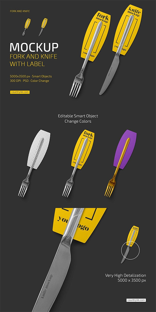 Fork and Knife with Label Mockup 6694939