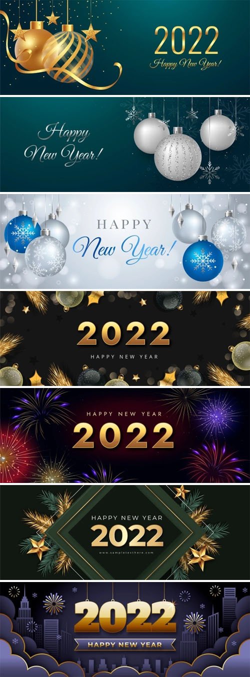 Happy New Year 2022 Social Media Covers Collection - 7 Vector Templates