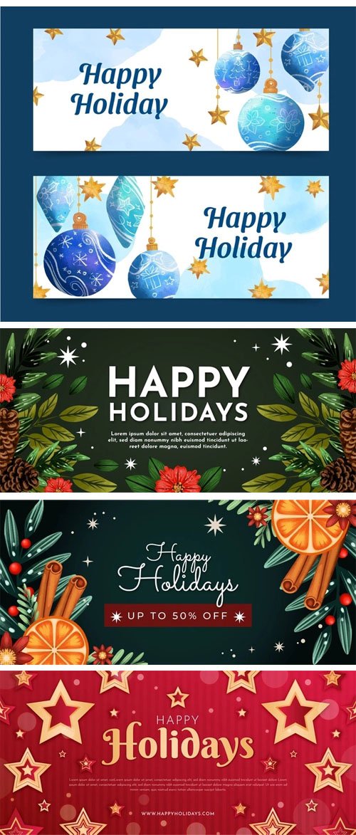 Happy Holidays Banners Collection - 9 Vector Templates