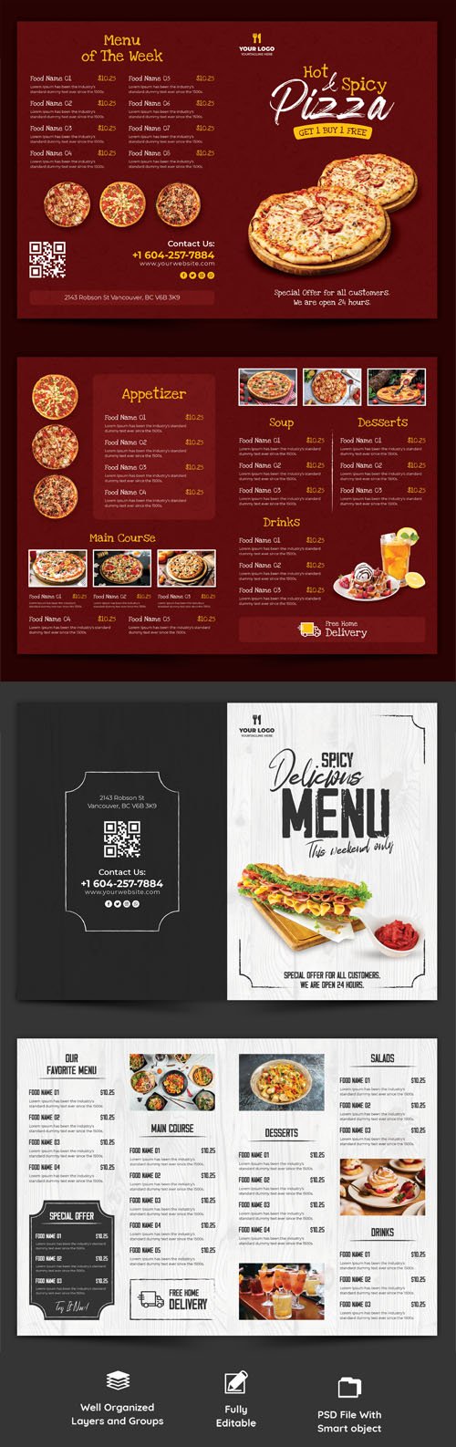 Restaurant Menu Bi-Fold Brochures Collection Vol.3