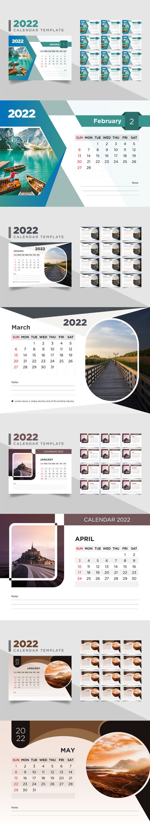 Creative 2022 Desk Calendars - 4 Vector Templates