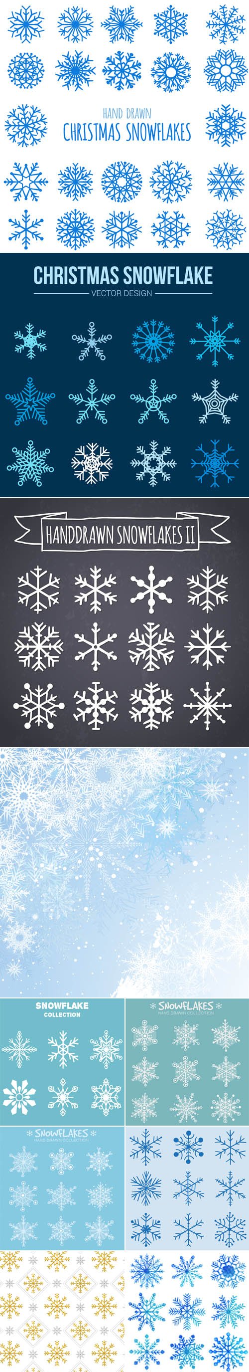 10 Christmas & New Year SnowFlakes Vector