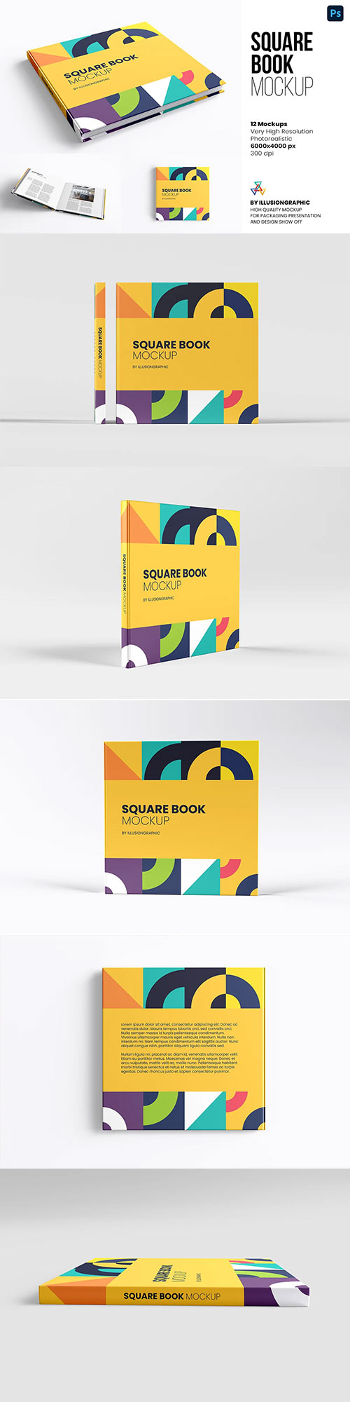Square Book Mockup - 12 views - 6613174