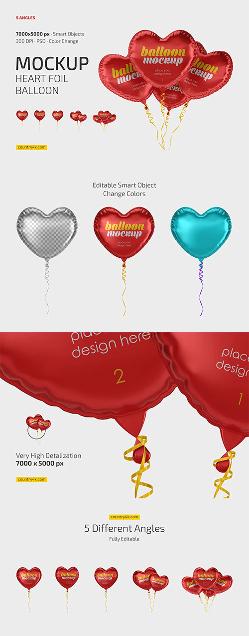 Heart Foil Balloon Mockup Set 6860179