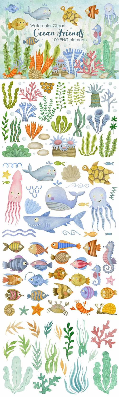 Watercolor Sea Animals Friends collection 1358662