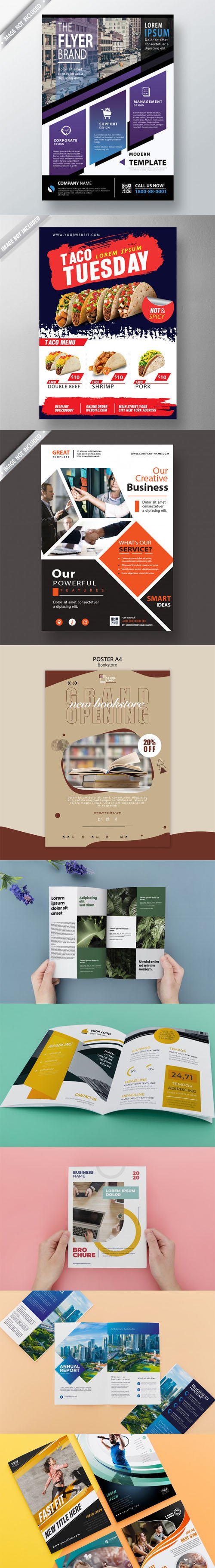 9 Multipurpose Brochures & Flyers PSD Mockups Templates Collection