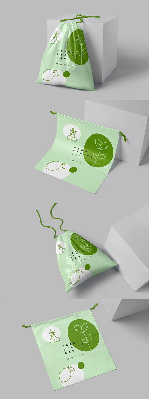 Plastic Drawstring Bag Mockups 6937511