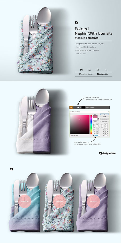Folded Napkin With Utensils Mockup 6195343