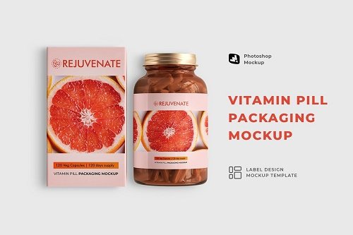 Glossy Vitamin Pill Packaging Mockup 6913789