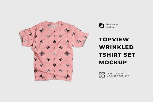 Top view Wrinkled Tshirt Set Mockup 6932498