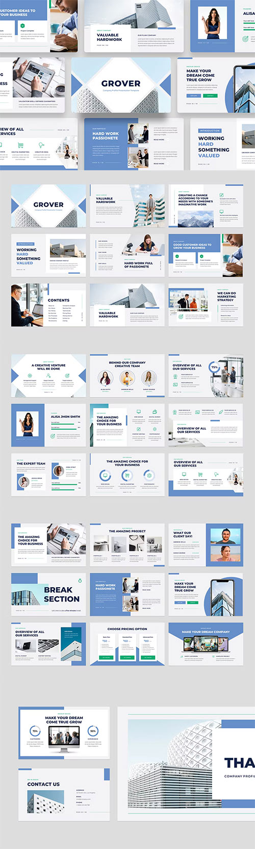 Grover - Company Profile Powerpoint, Keynote and Google Slides Templates