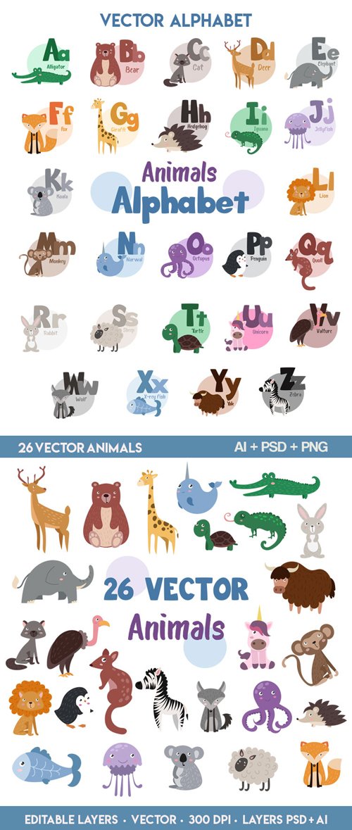 26 Vector Animals & Alphabet