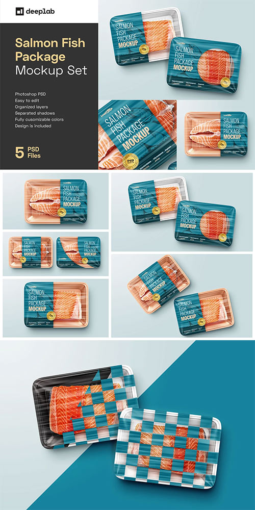 Salmon Fish Package Mockup Set 6985779