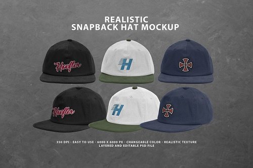 Realistic Snapback Hat Mockup 6255472