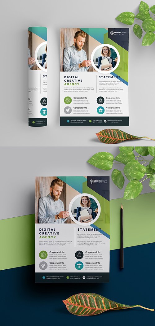 Corporate Flyer Layout with Blue And Green Elements