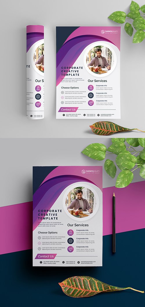Corporate Flyer Layout with Purple Elements