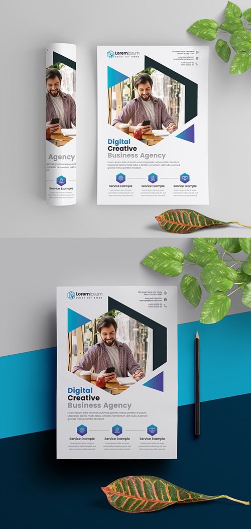 Corporate Flyer Layout with Blue Elements
