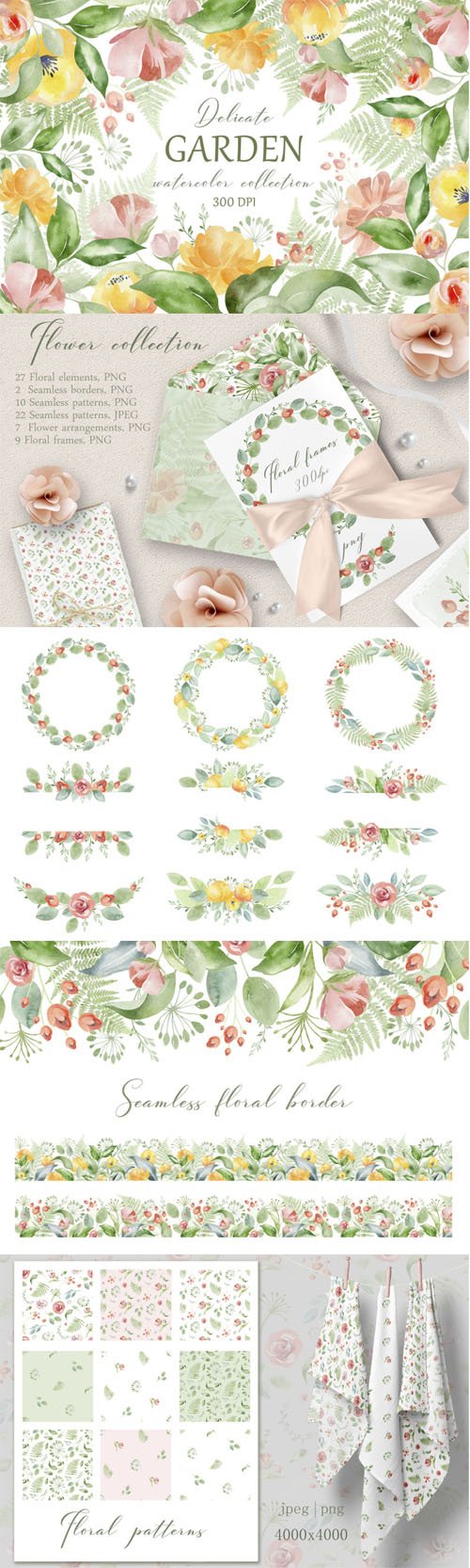 Delicate GARDEN - Watercolor Flowers PNG Collection
