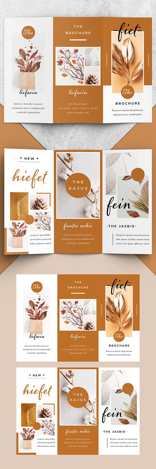 Trifold Brochure Layout with Brown Accents