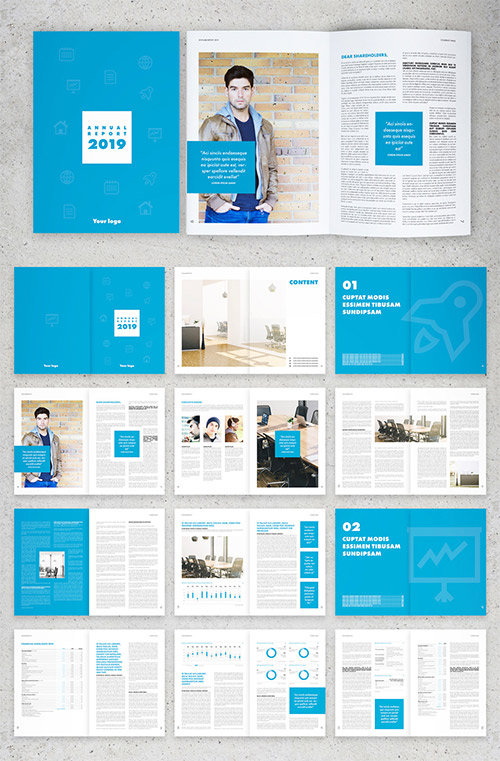 Annual Report Layout with Blue Elements 284372704
