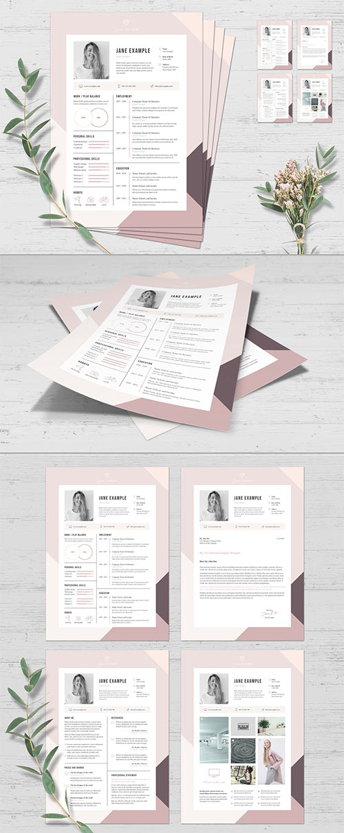 Resume and Cover Letter Set with Pink and Purple Border