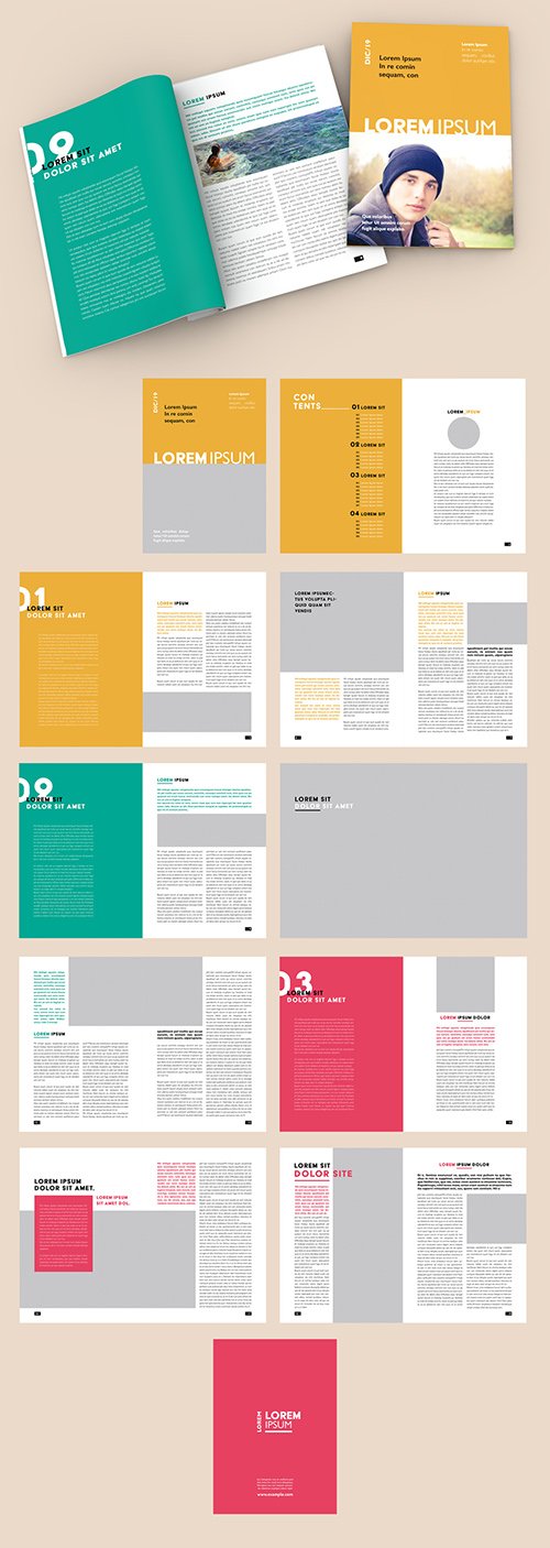 Magazine Layout with Bright Colorful Elements