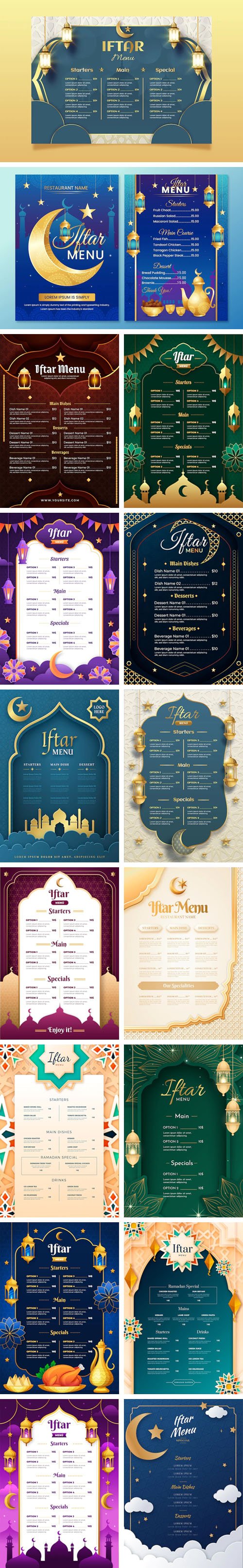 Ramadan Kareem - Realistic Iftar Menu Vector Templates Collection